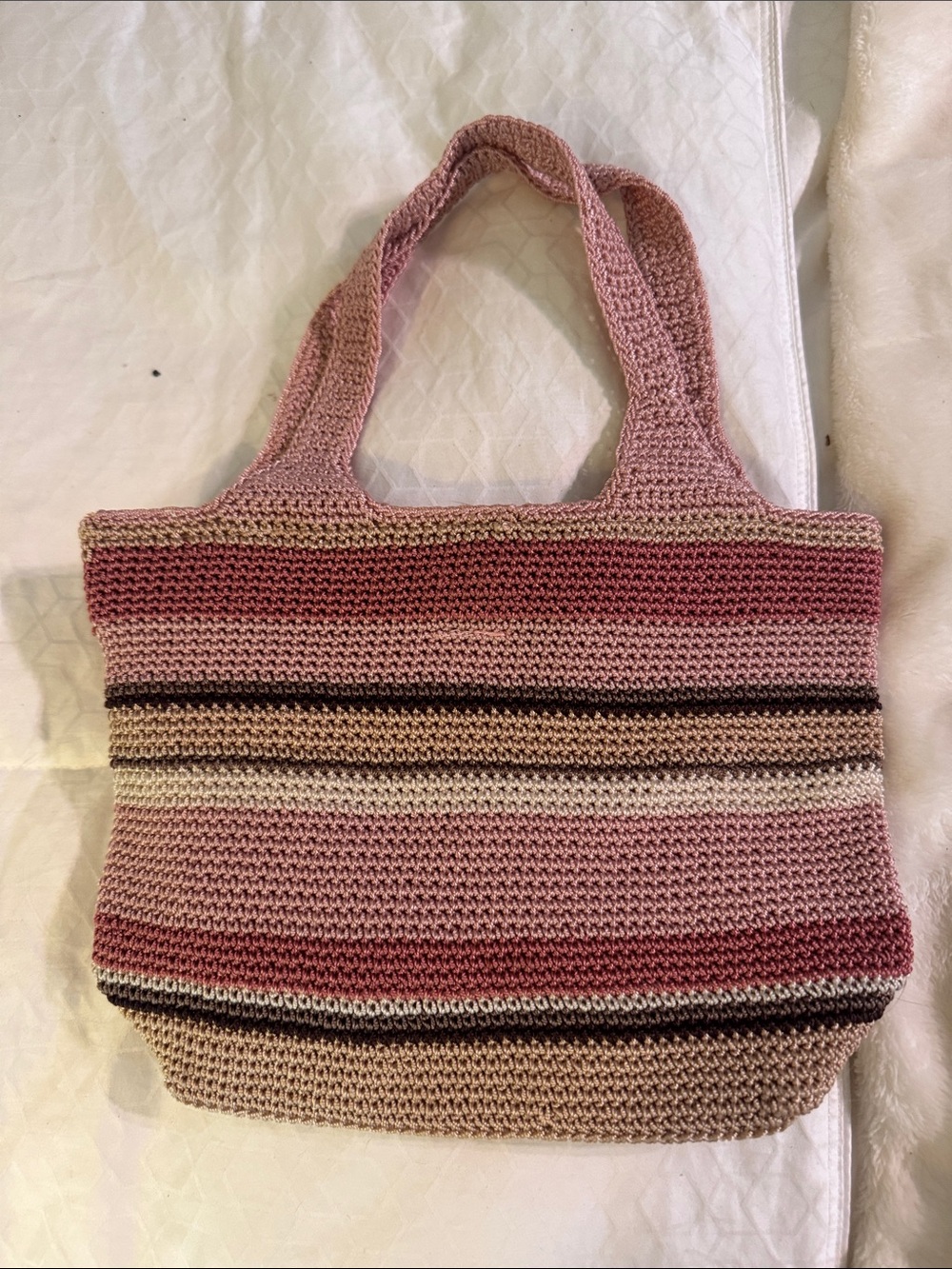 Sak - Handcrafted Pink Striped Crochet Tote Bag
